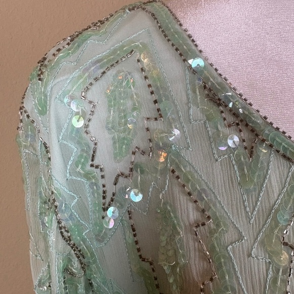 Laurence Kazar New York 100% Silk Vintage Mint Green Asymmetrical Mid Dress - Picture 5 of 17